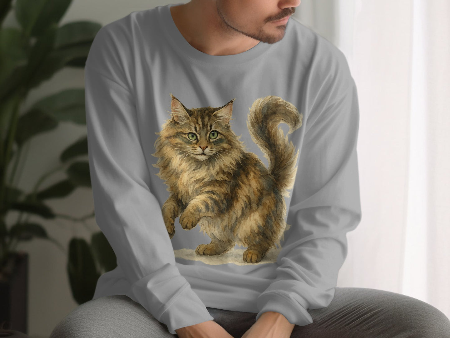 Long Sleeve Shirt with Realistic Cat Print product type