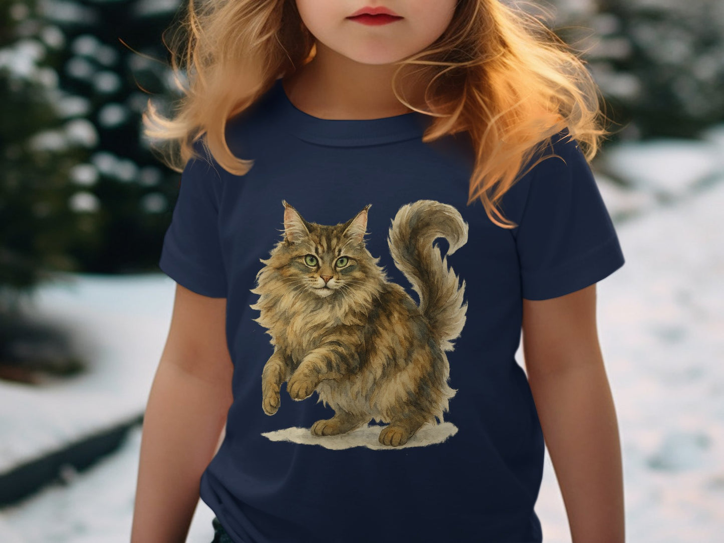 Cute Fluffy Cat Illustration on Kids T-Shirt product