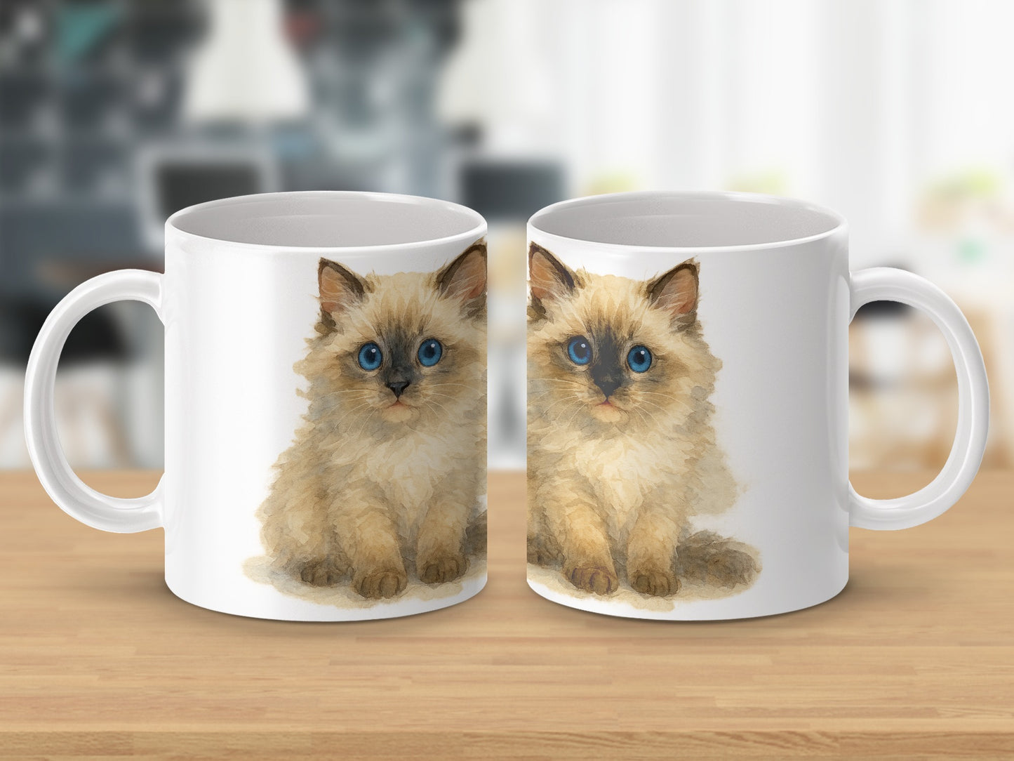 Cute Fluffy Kitten Design on White Ceramic Mug product type