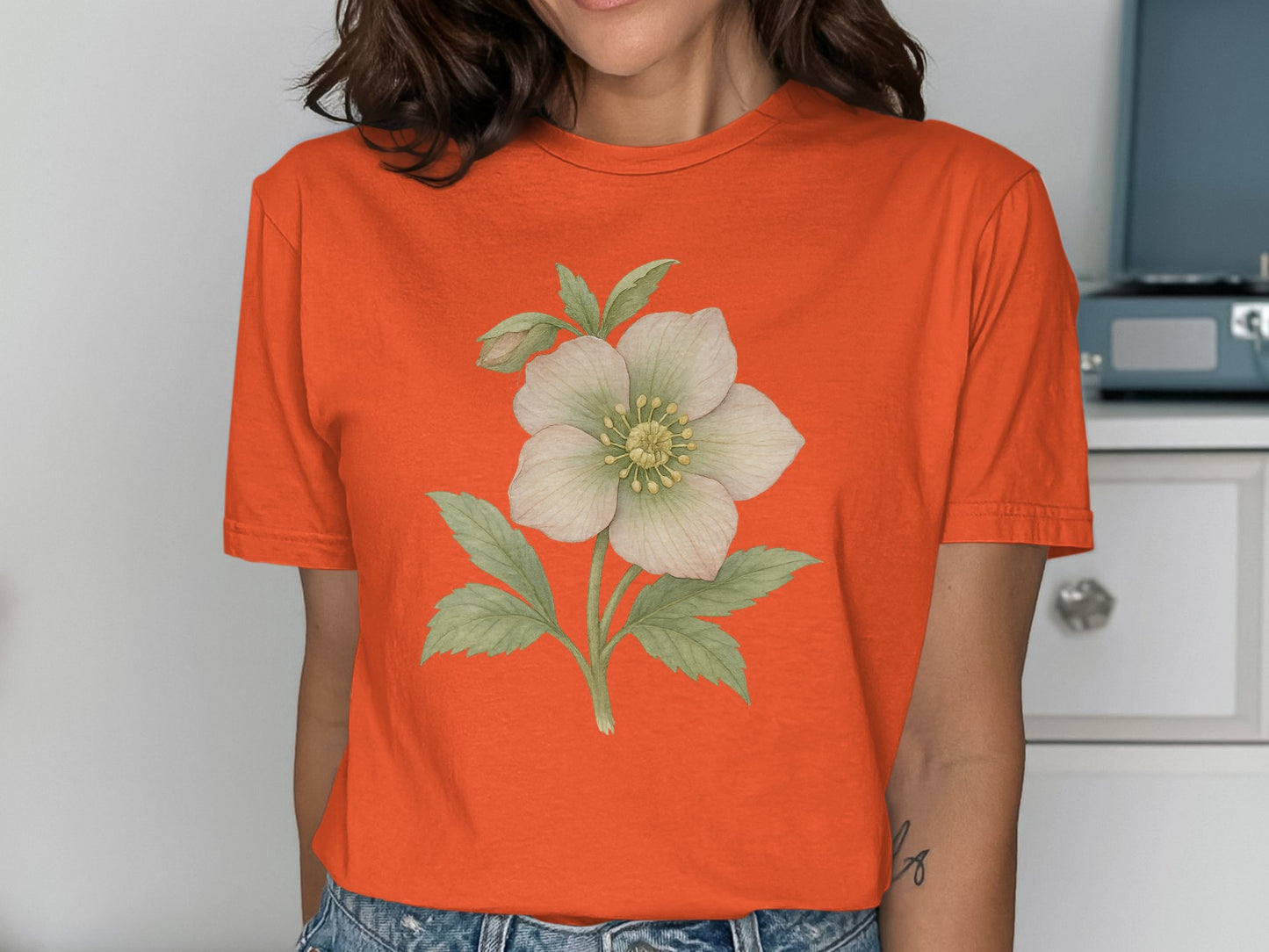 Floral Graphic on Vibrant Orange T-Shirt product type