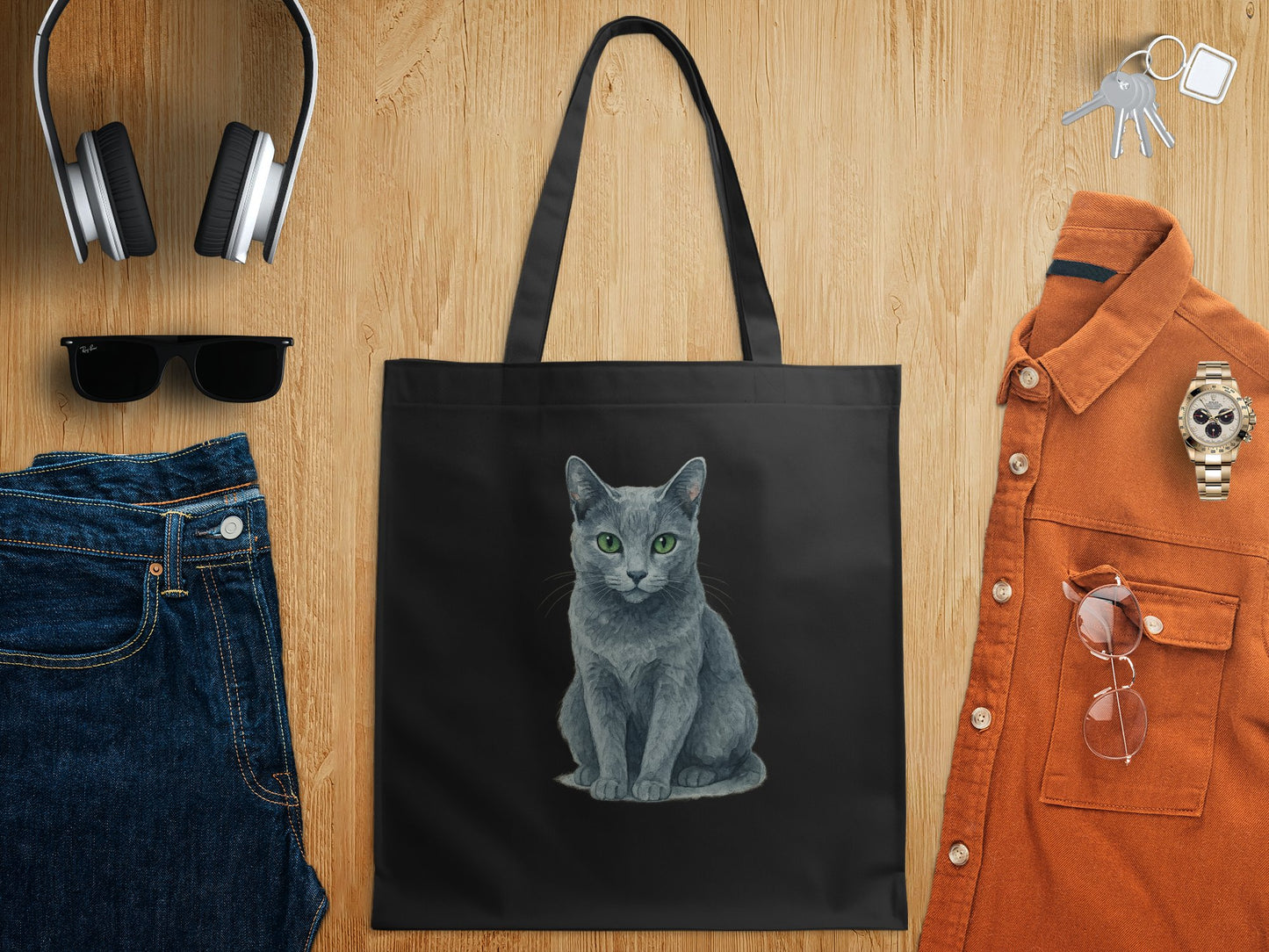 Adorable Green-Eyed Cat Design Reusable Tote Bag product type