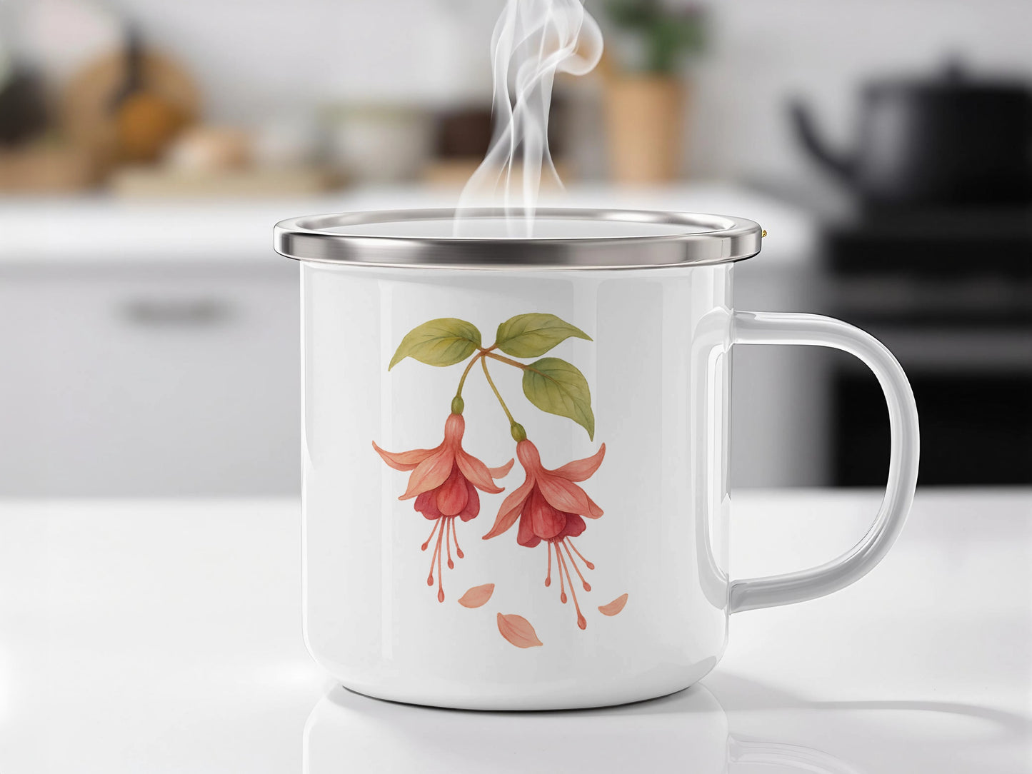 Floral Fuchsia Design with Lid White Mug product