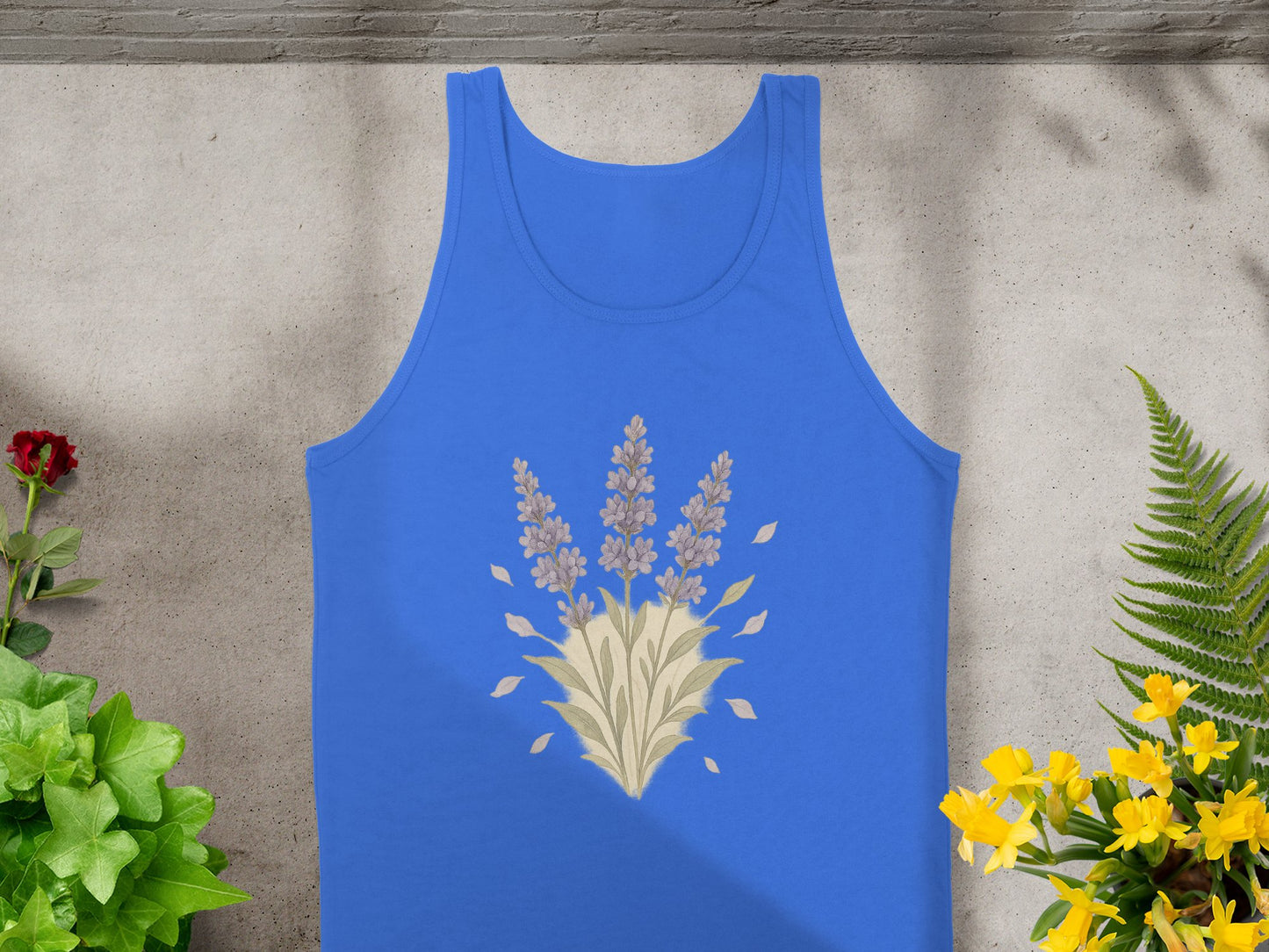 Blue Sleeveless Tank Top with Floral Design product type
