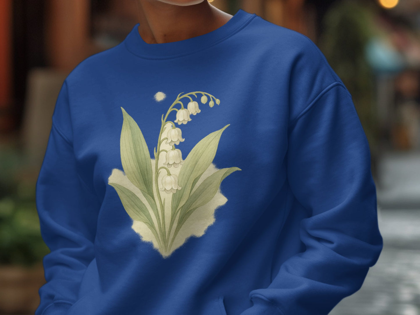 Lily of the Valley Design on Blue Sweatshirt product type