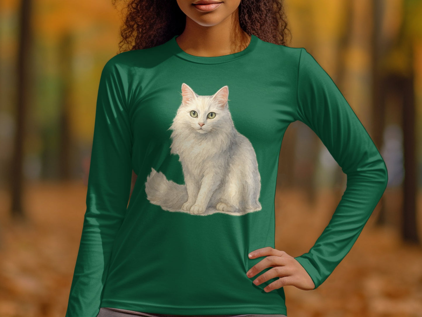 Long Sleeve Shirt with White Cat Print product