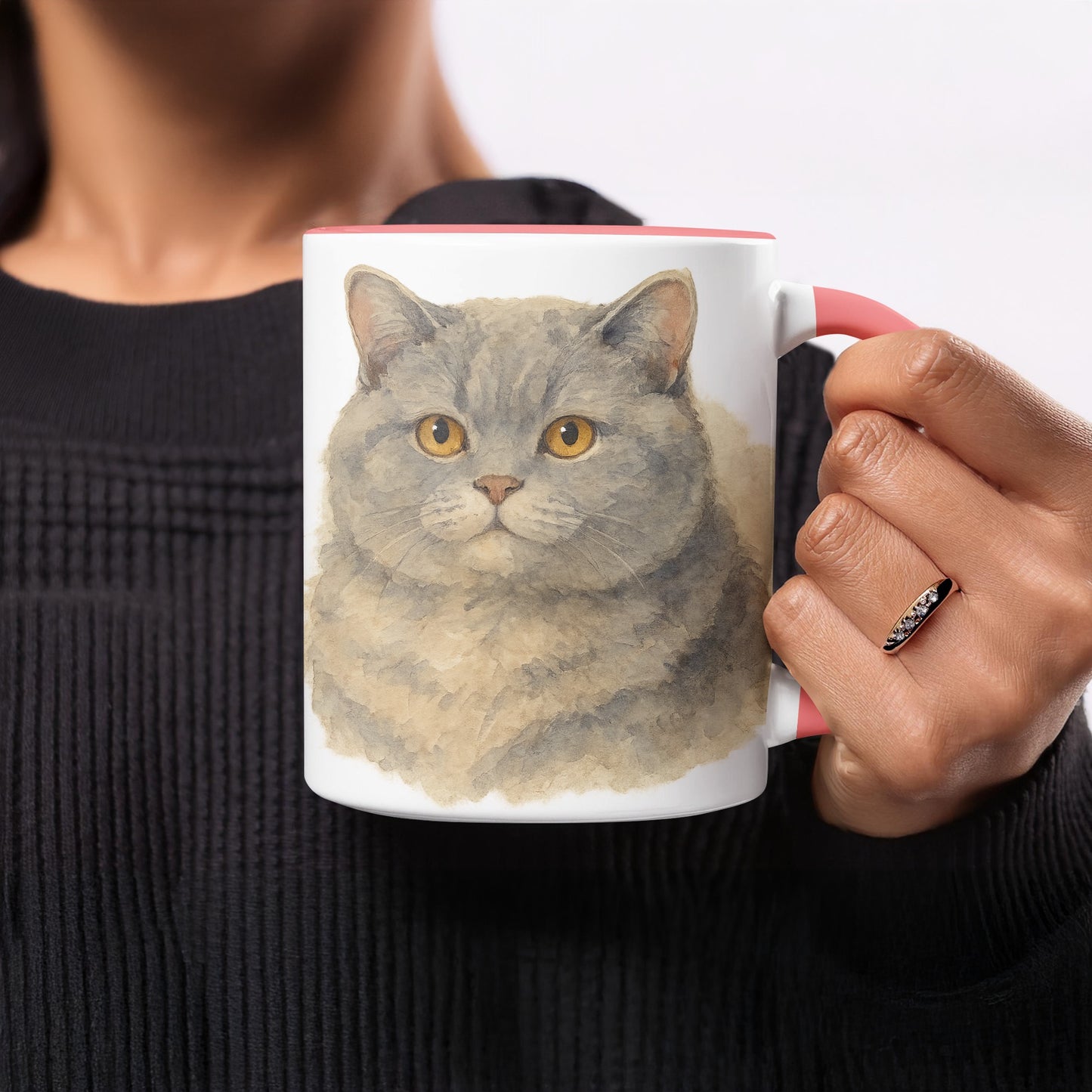 Adorable Gray Cat Print on White Mug product