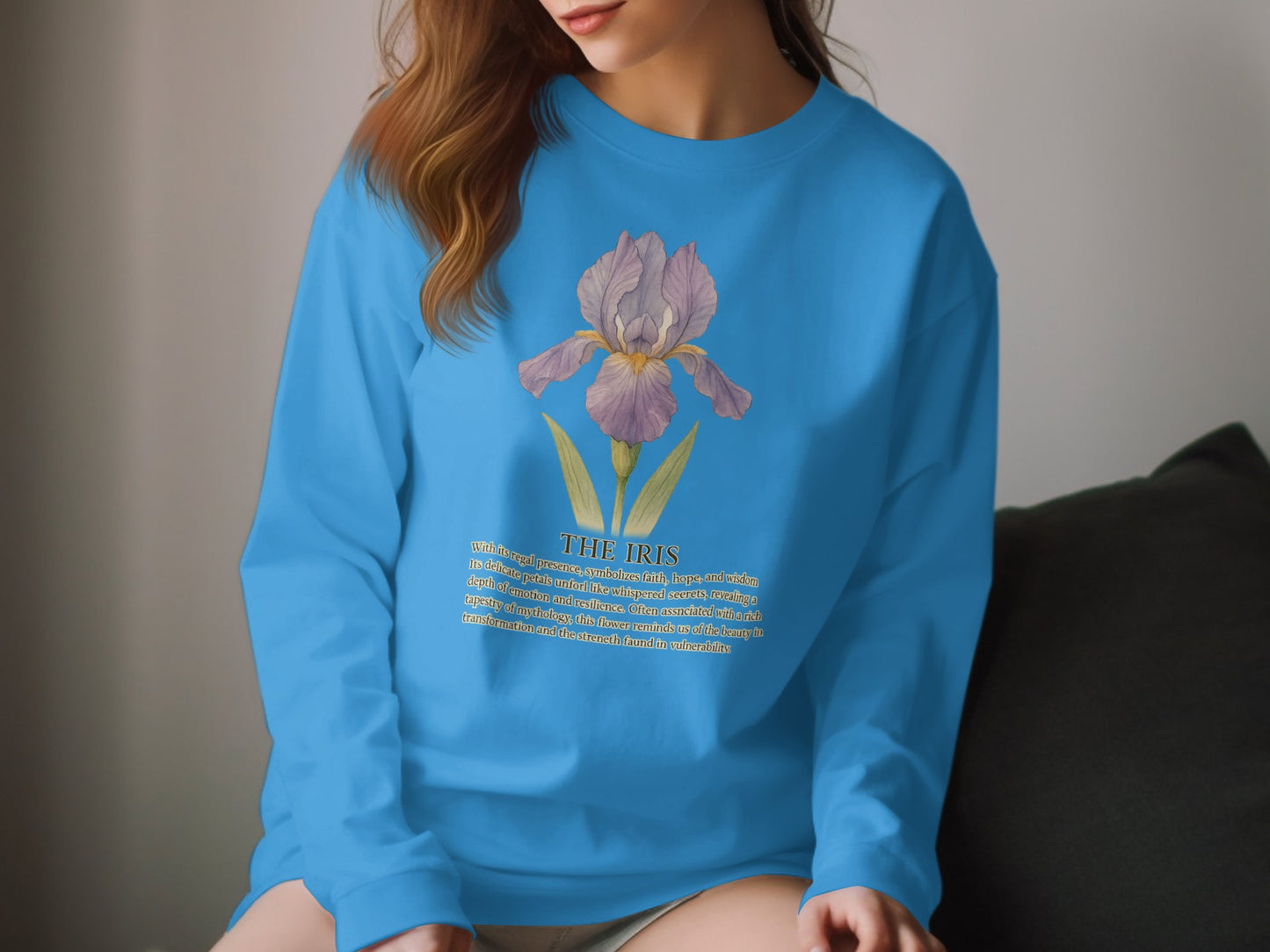 Beautiful Blue Sweatshirt with Iris Graphic design product type
