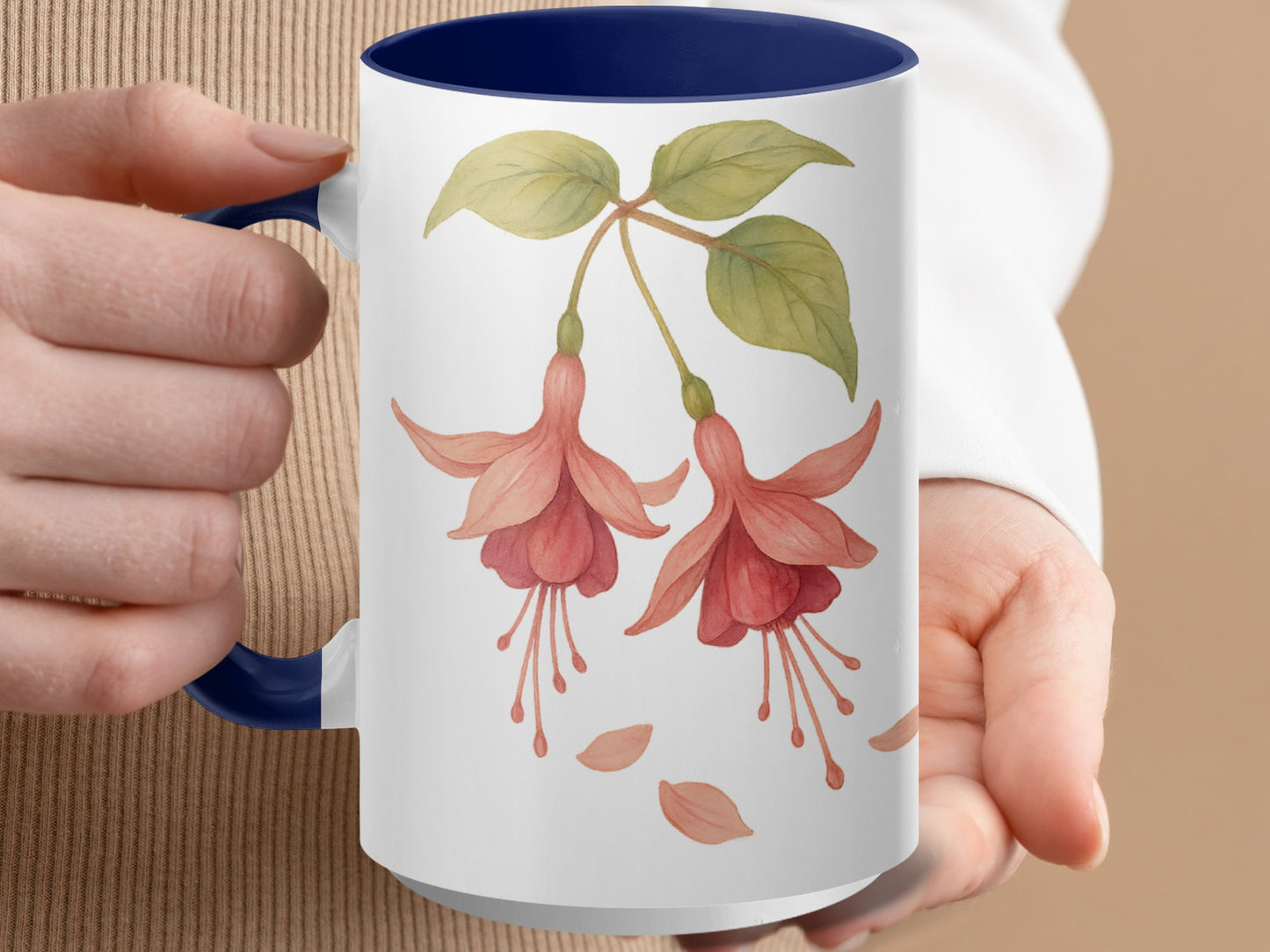 Fuchsia Floral Art Mug with Blue Handle coffee product