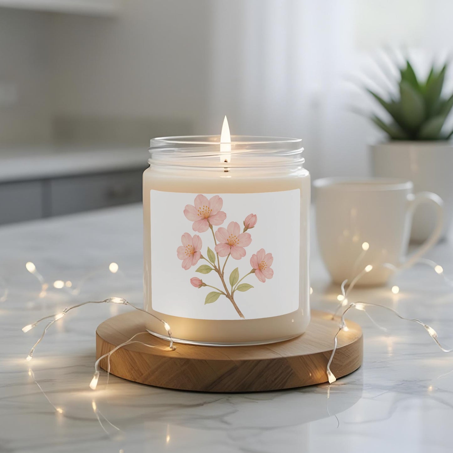 Cherry Blossom Scented Candle with Floral Design product