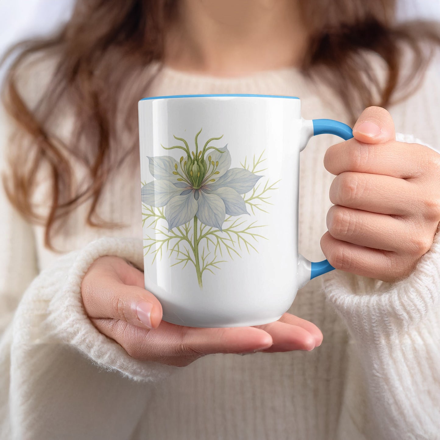Floral Design White and Blue Mug with Handle product type