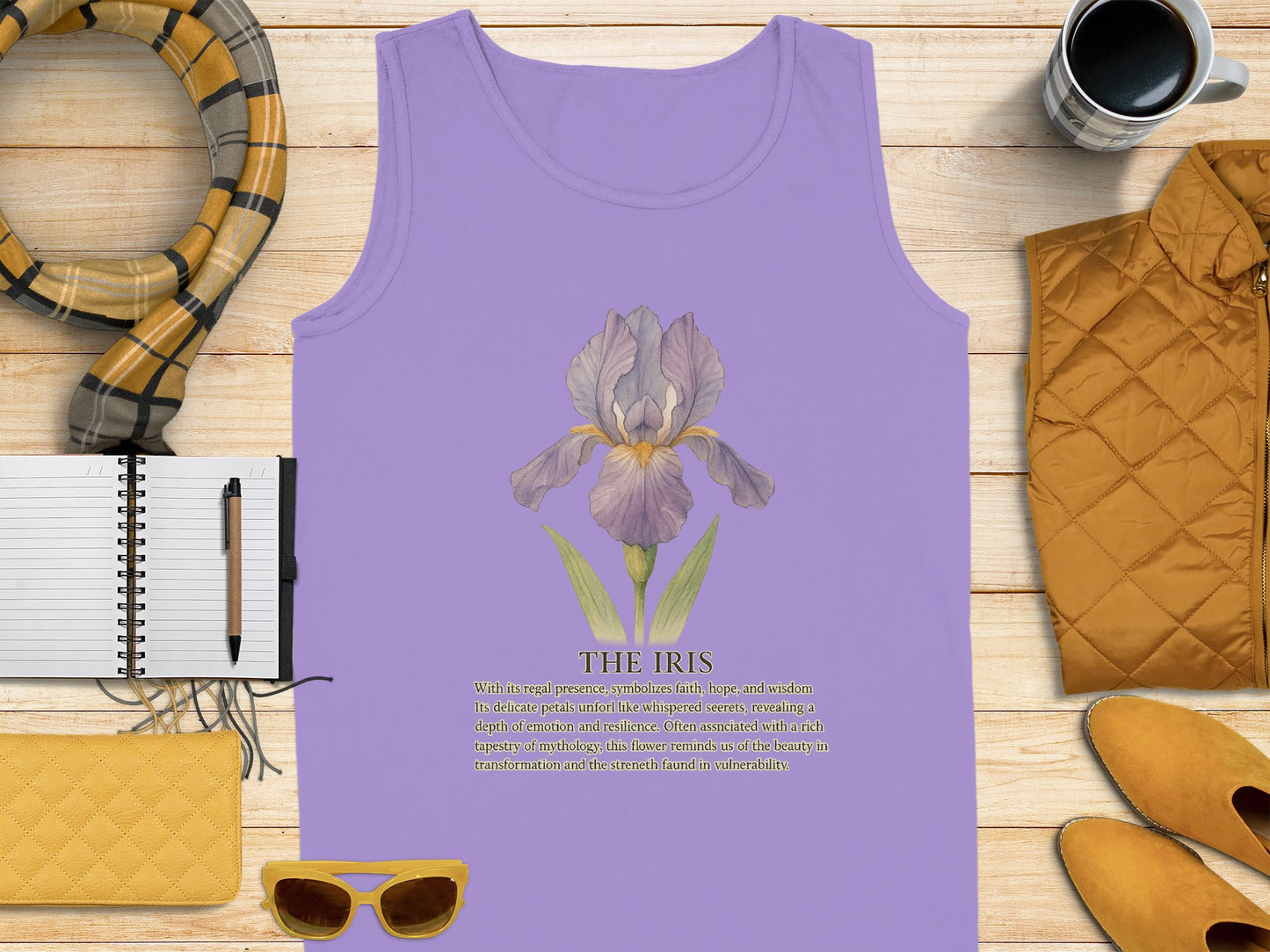 Purple Tank Top Featuring Iris Flower Design product type