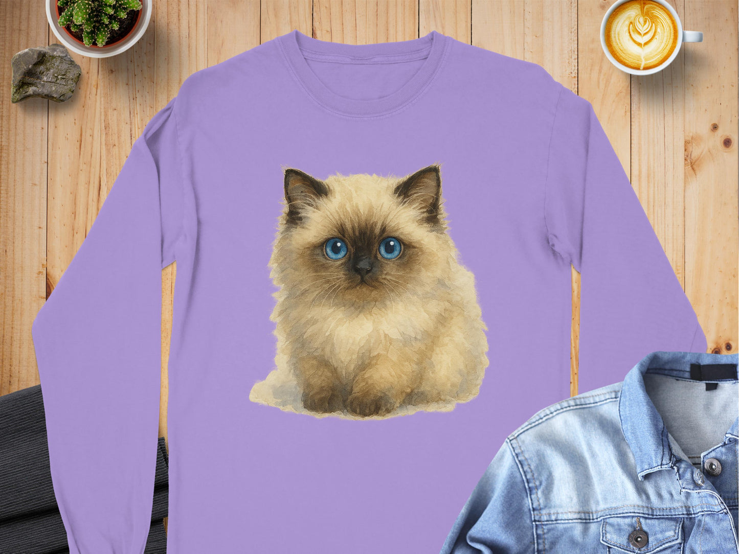 Adorable Blue Eyed Kitten Design Long Sleeve Shirt product type