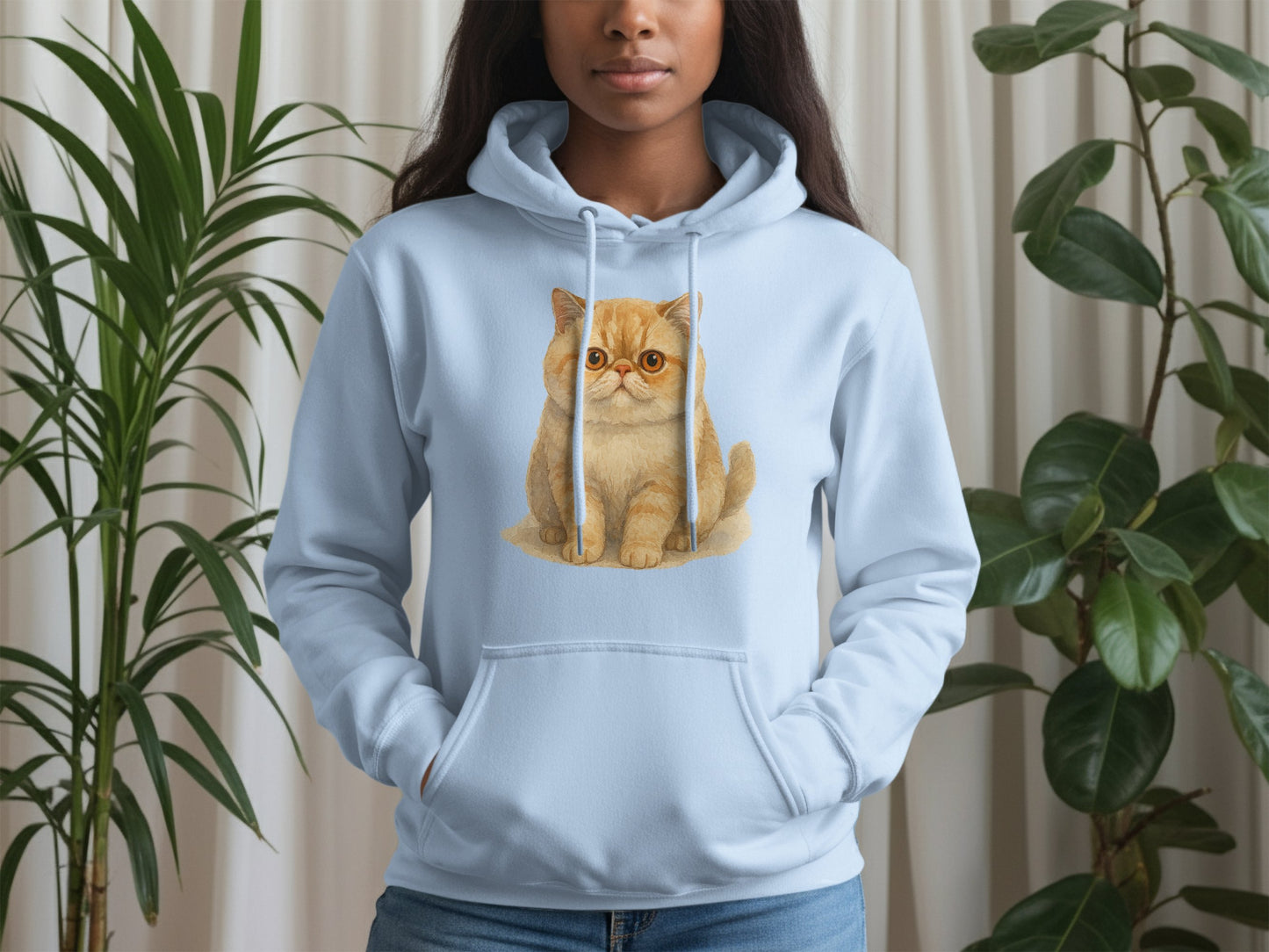 Cute Orange Kitten Print Light Blue Hoodie product