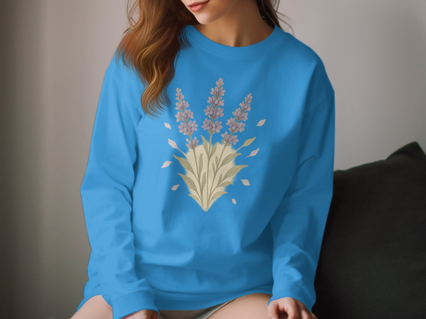 Blue Sweatshirt with Lavender Floral Graphic product type
