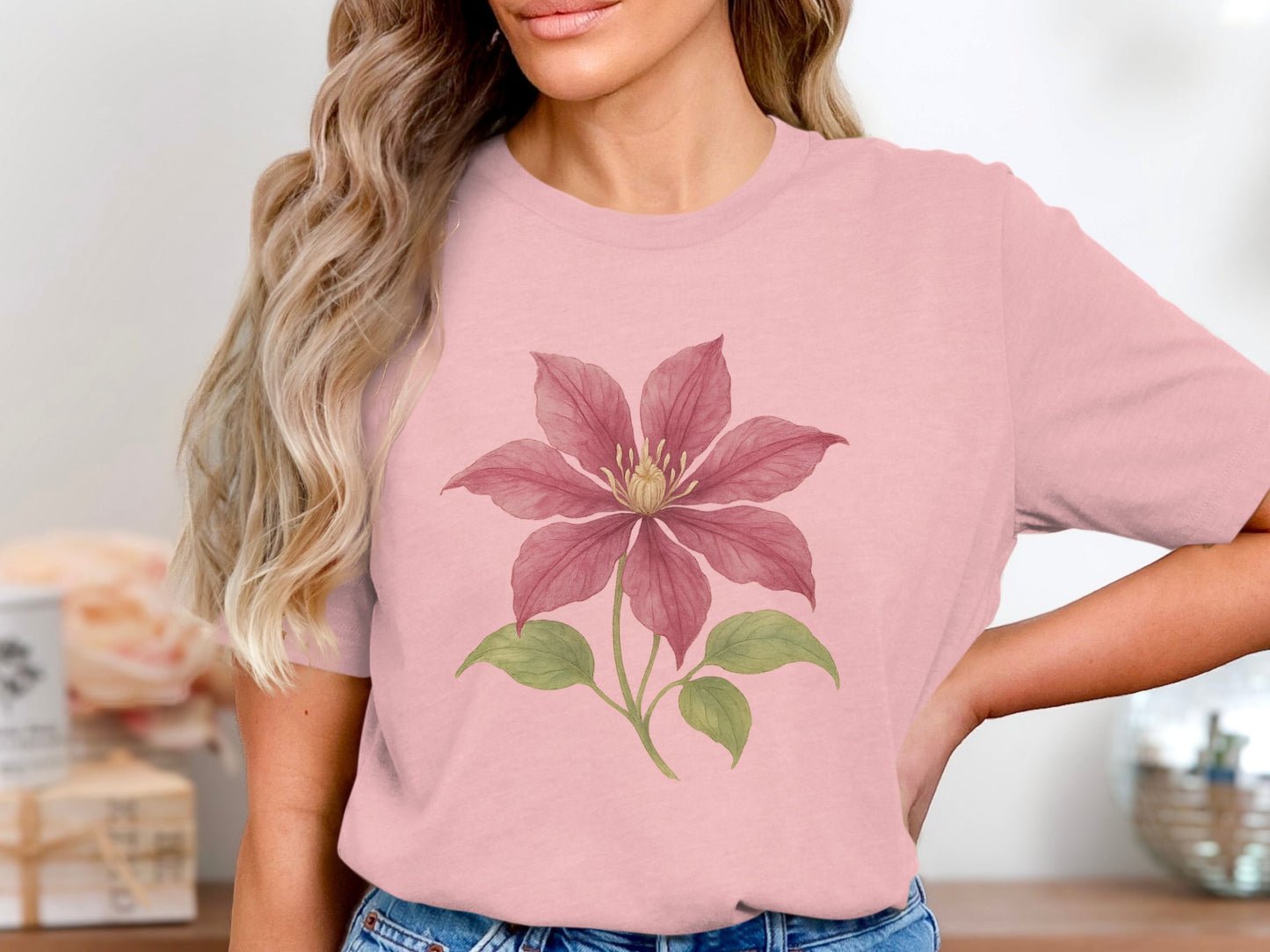 Floral Graphic Design on Pink T-shirt product type