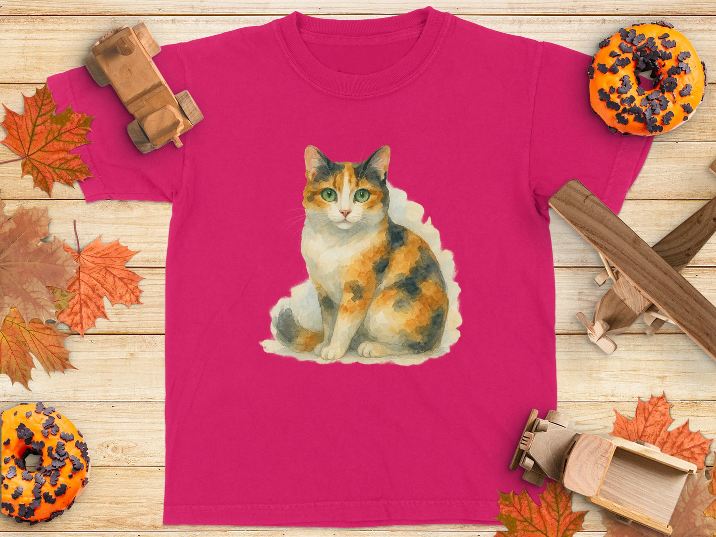 Cute Calico Cat Illustration Pink Graphic T-Shirt product type