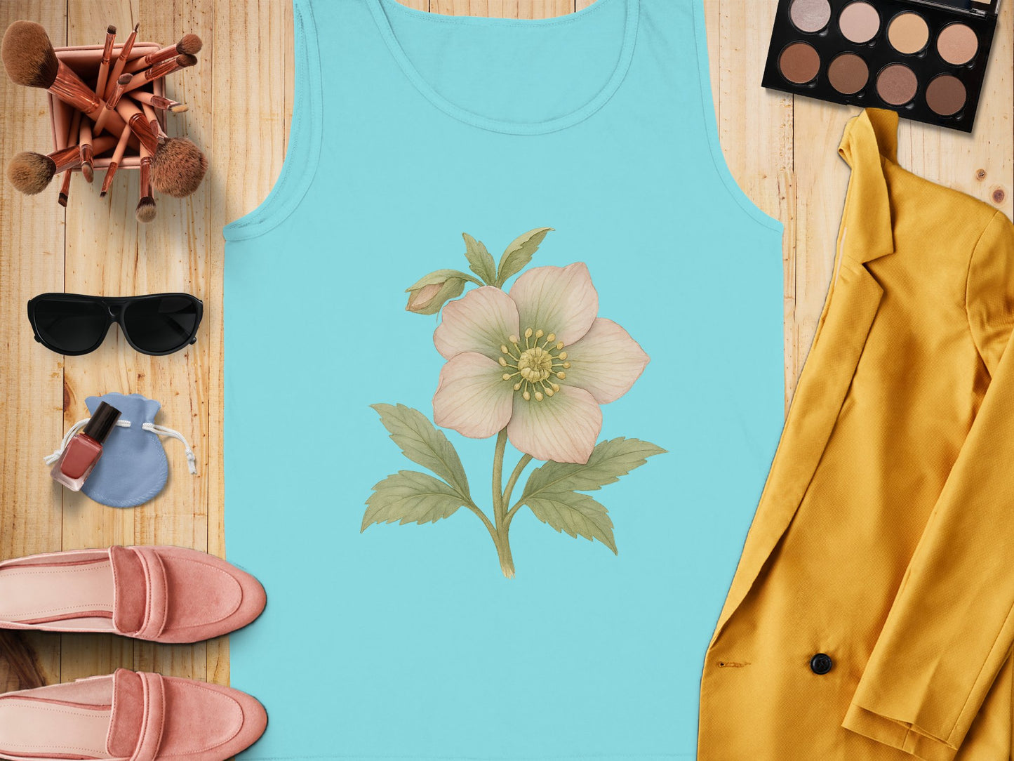 Floral Design on Blue Tank Top Comfortable Product Type