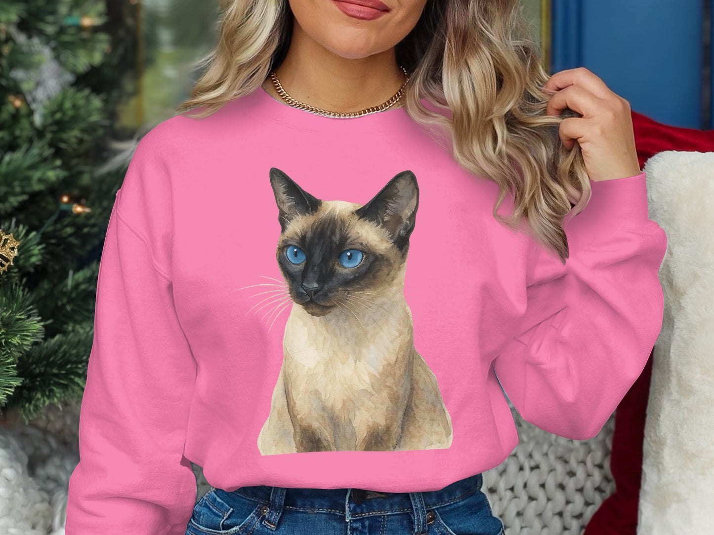 Siamese Cat Print on Pink Long Sleeve shirt product