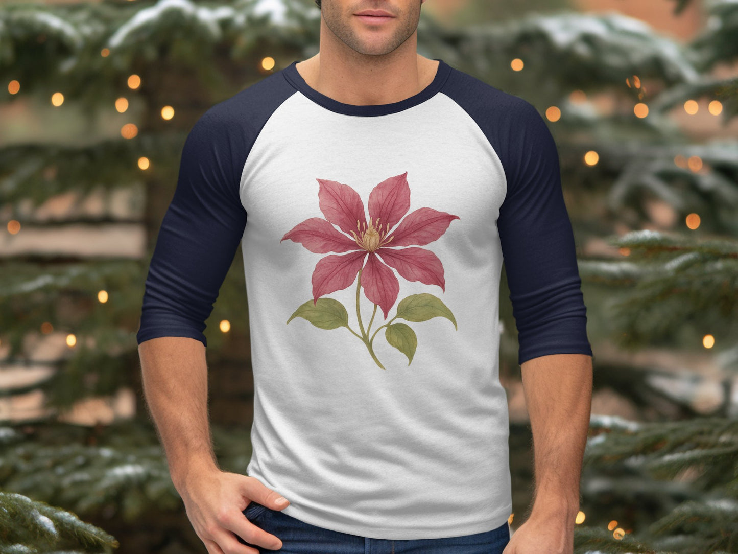 Red Flower Artwork on White Baseball Shirt product