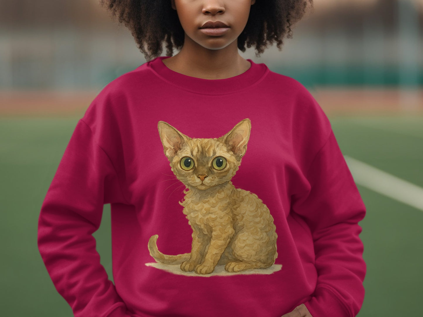 Cute Big Eyed Kitten Graphic on Red Women's Sweatshirt product type