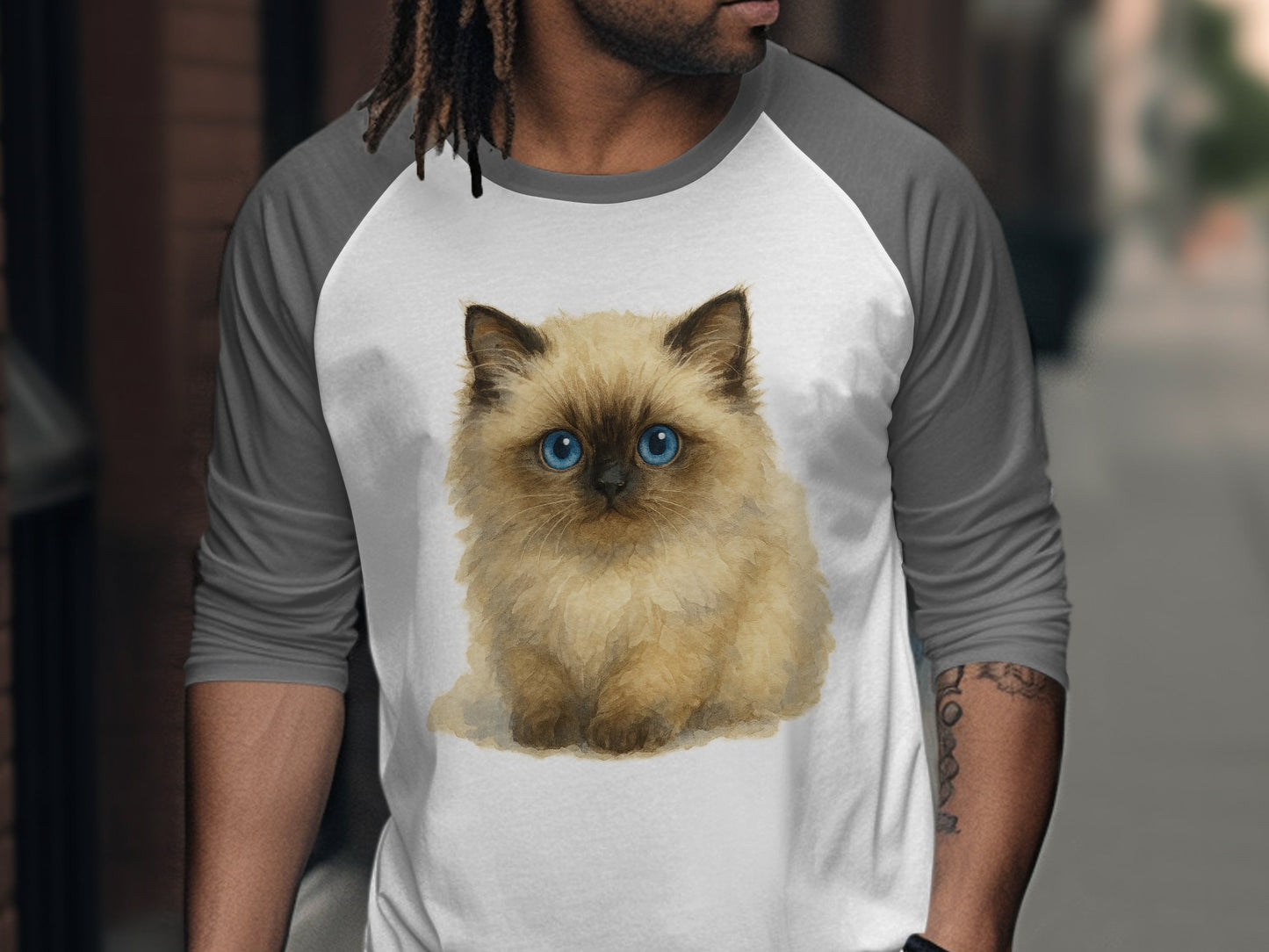 Cute Fluffy Kitten with Blue Eyes Printed Shirt product