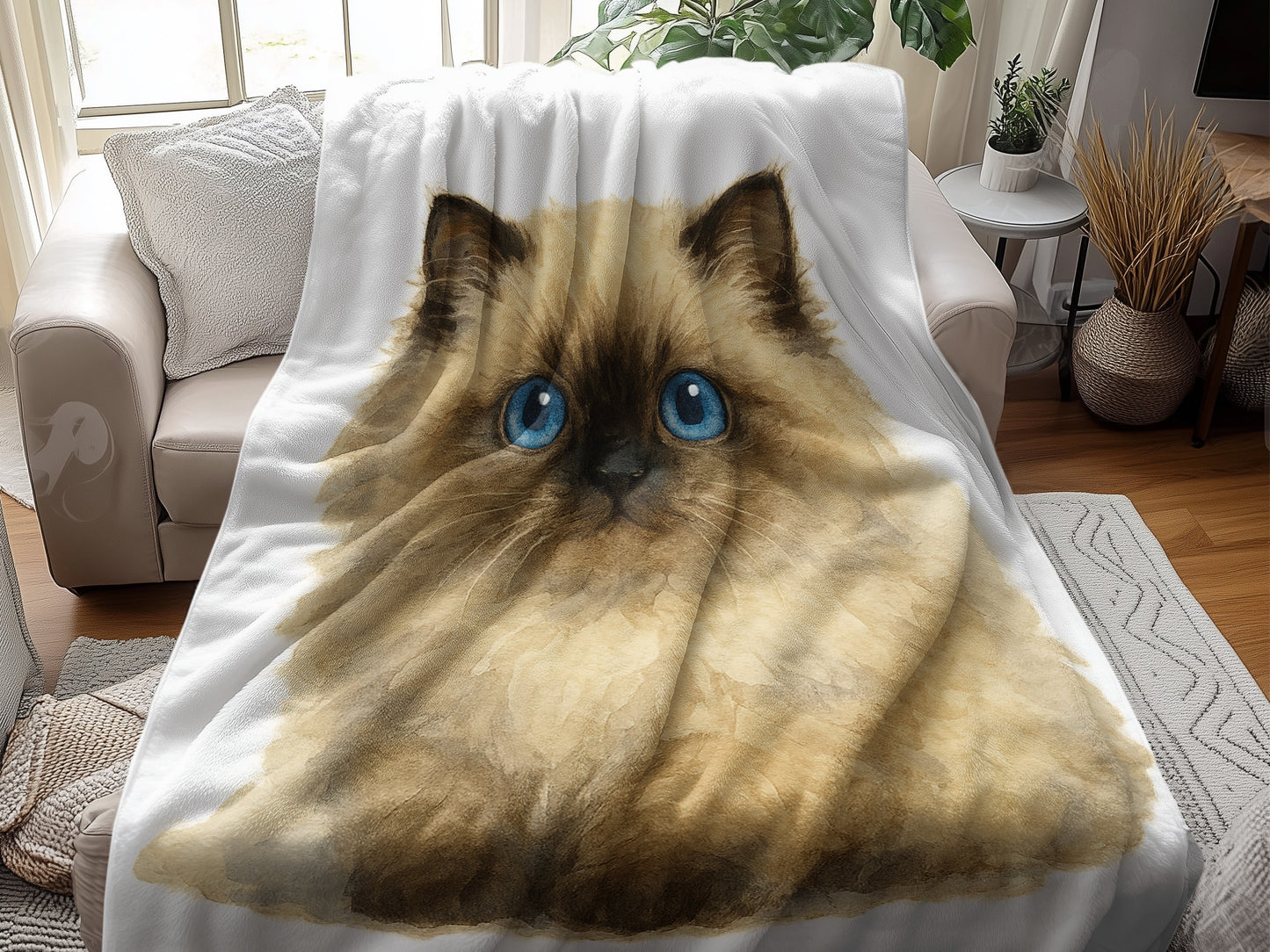 Cute Fluffy Cat with Big Blue Eyes Blanket product