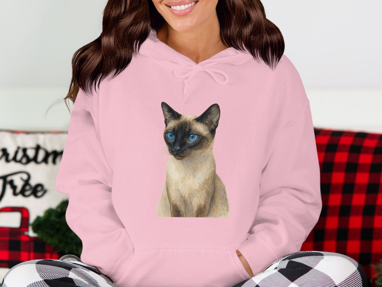 Cute Siamese Cat Print Pink Hoodie product