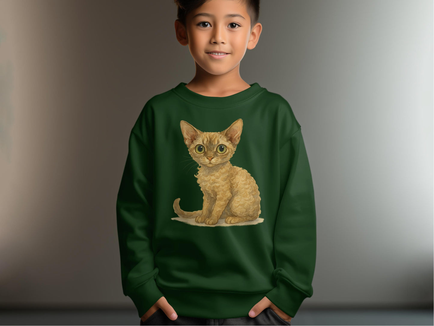 Adorable Cat Graphic Green Kids Sweatshirt product type