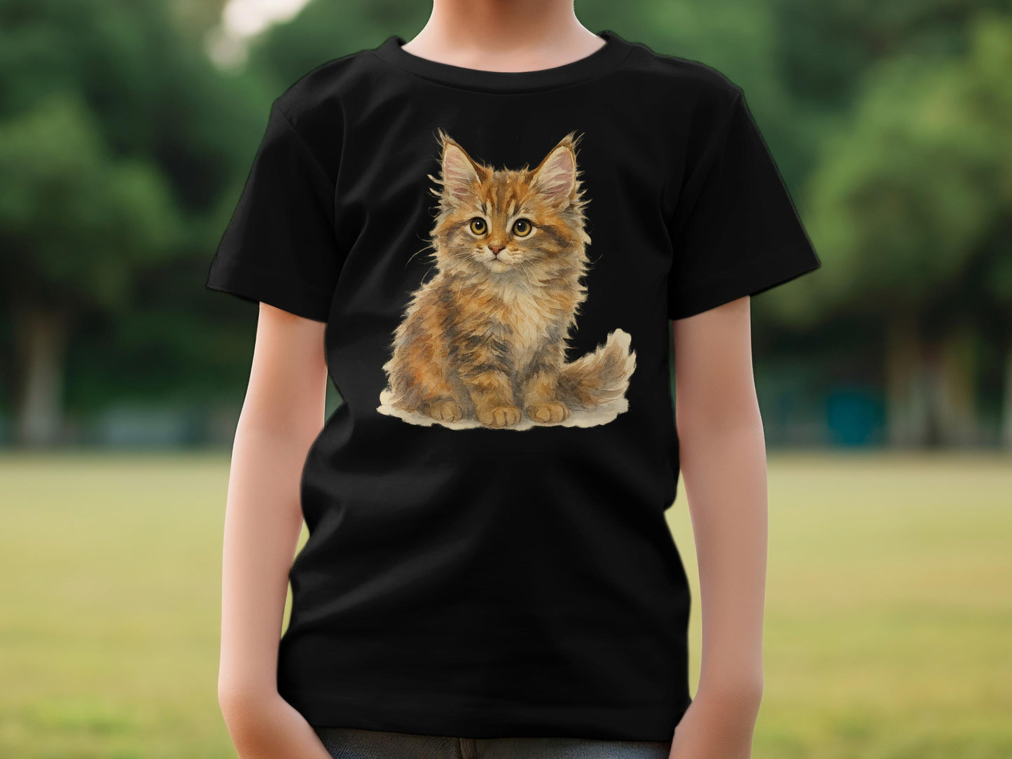 Adorable Cat Print Black Short Sleeve T-shirt product