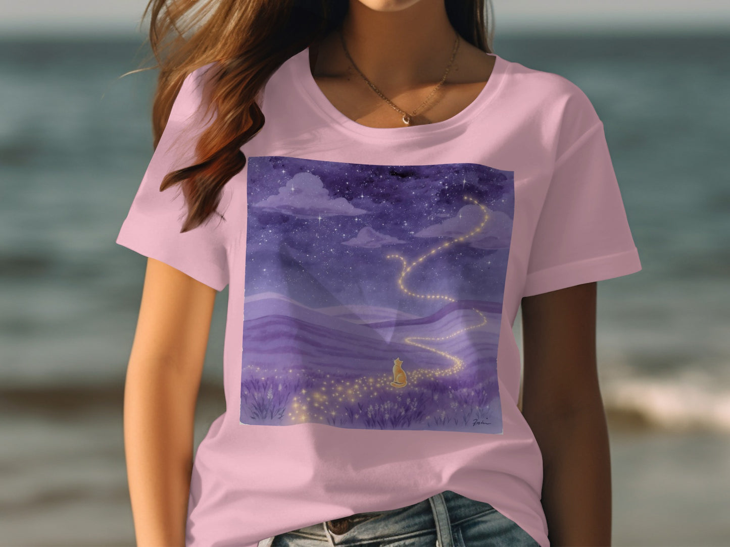 Beautiful Starry Night Cat on a Journey T-shirt product