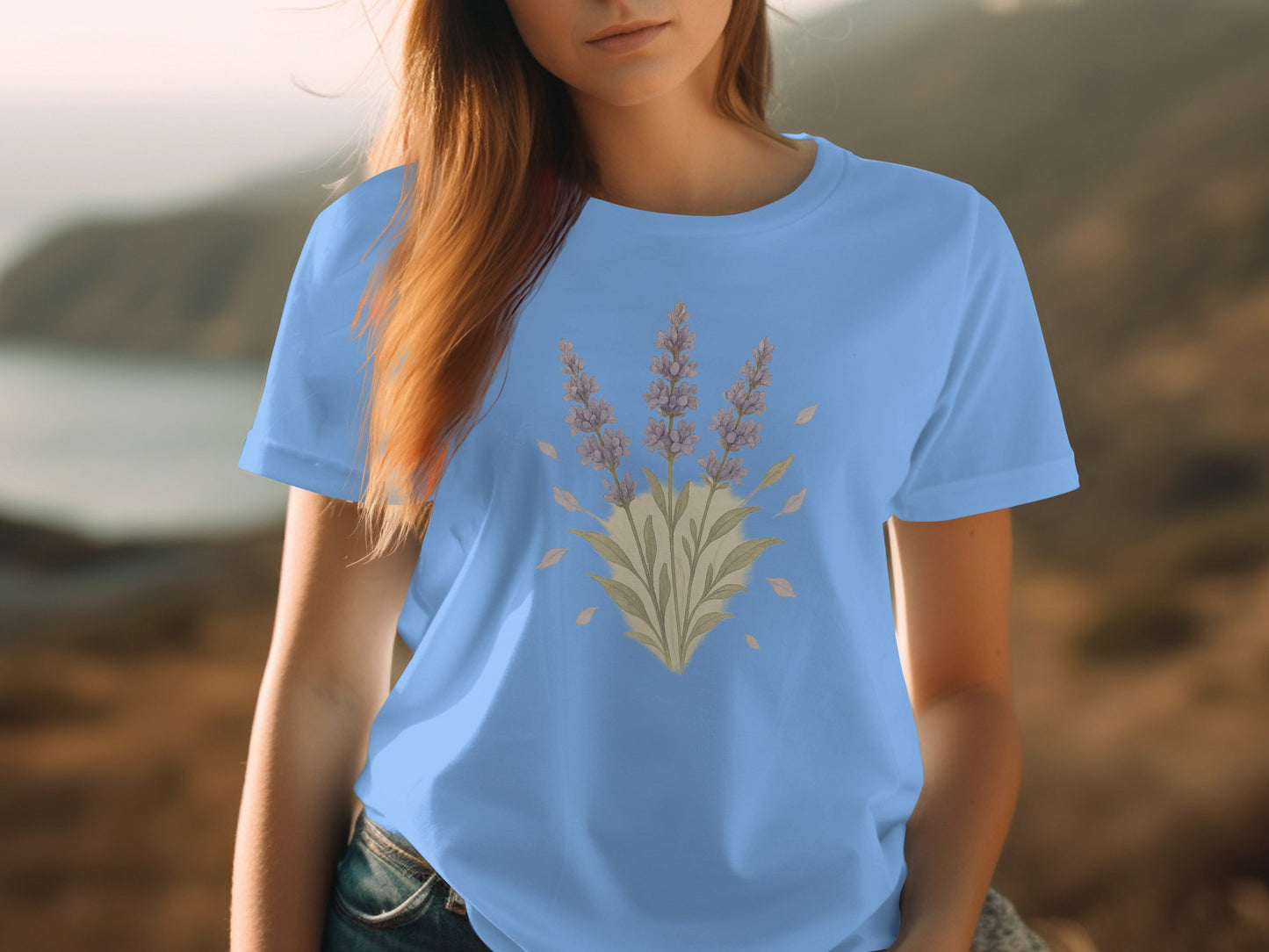 Lavender Bouquet Blue Graphic T-Shirt product type