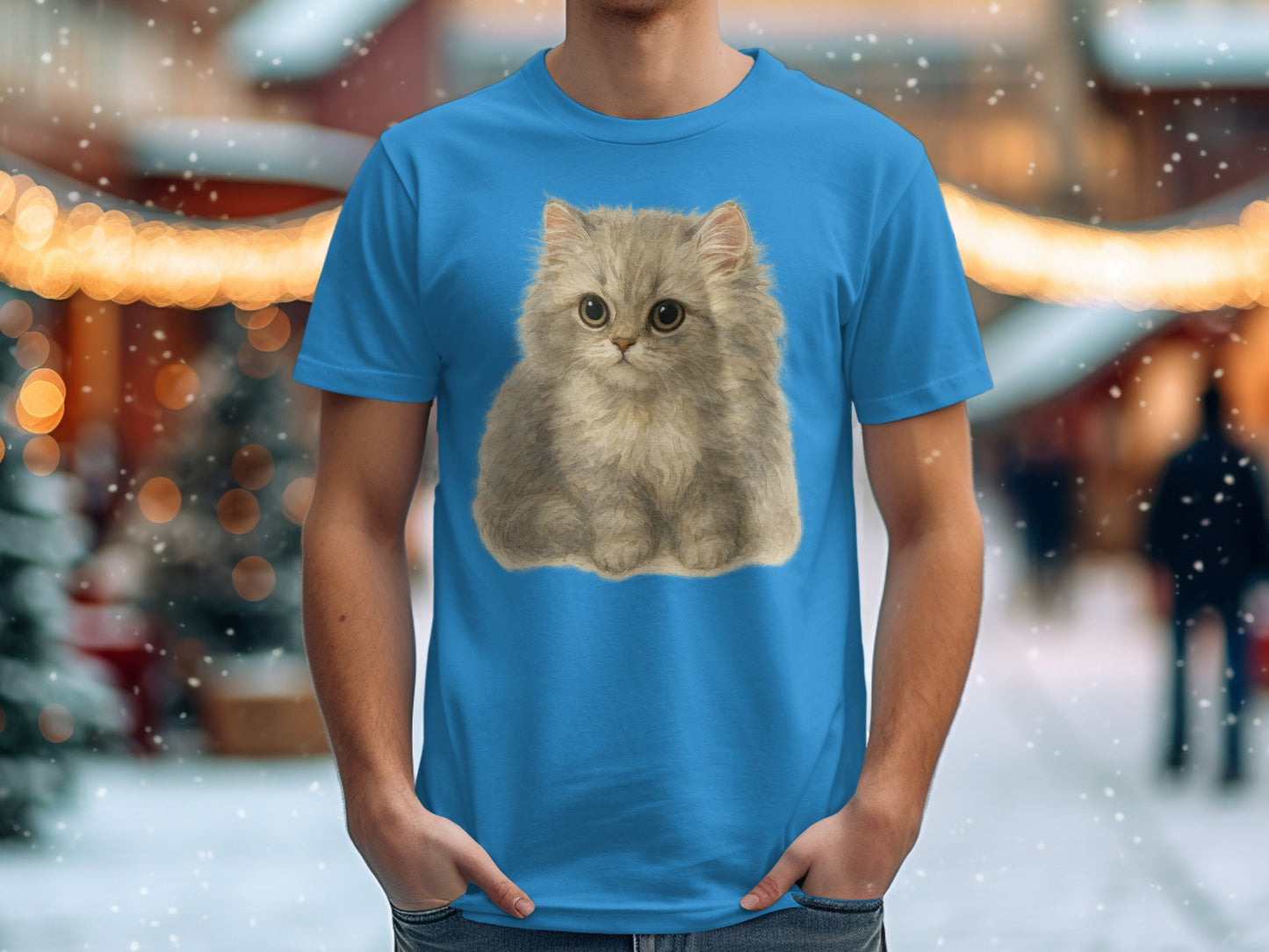 Adorable Kitten Print Blue Casual Unisex T Shirt Product