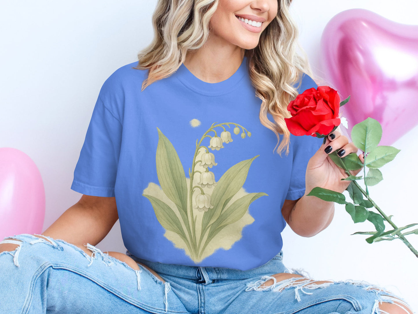 Blue T-Shirt with Floral Design Trendy Apparel product type
