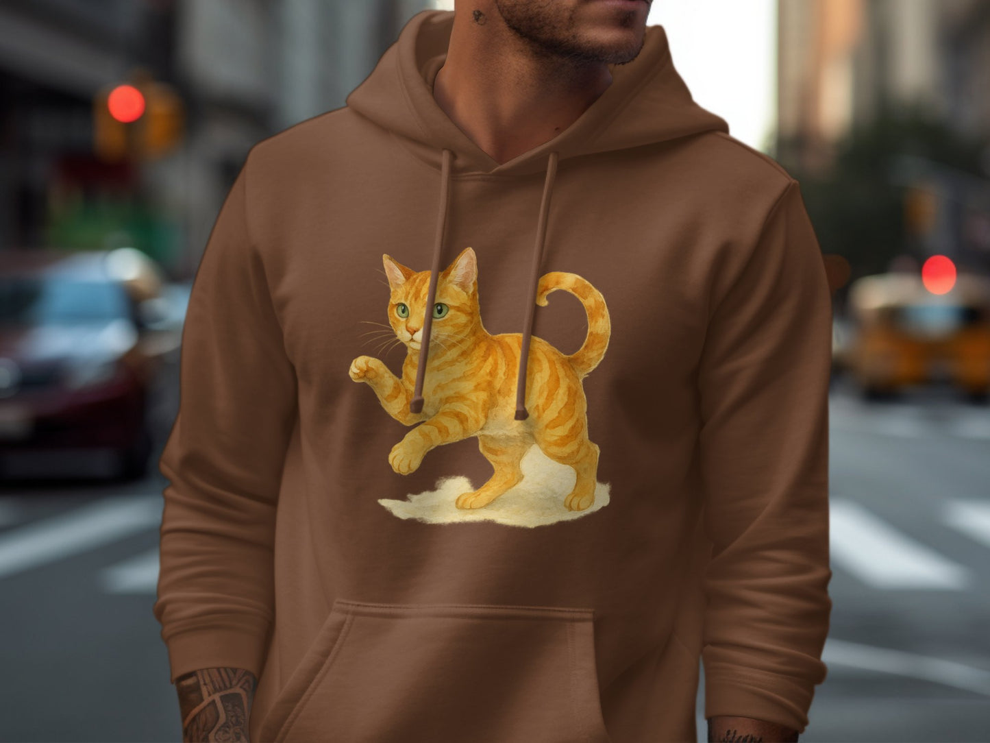 Playful Orange Cat Graphic Hooded Sweatshirt product