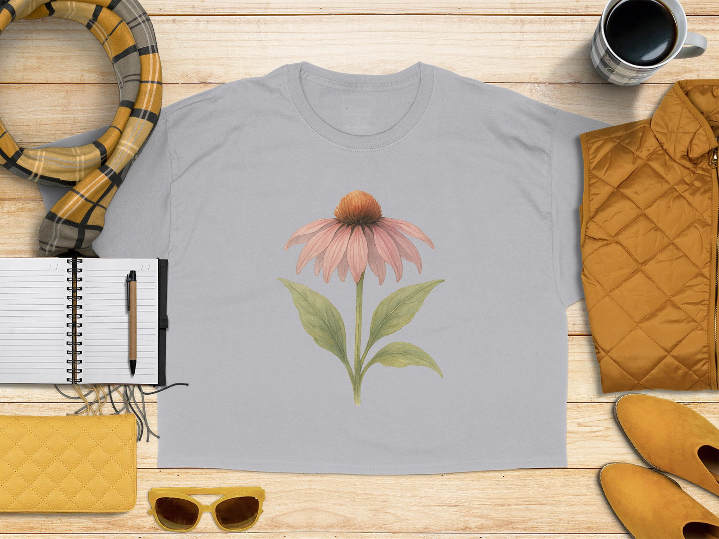 Pink Flower Illustration Design Printed on T-shirt product type