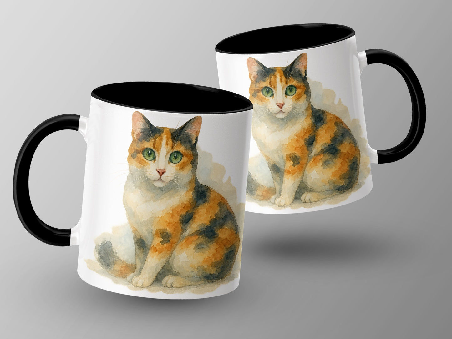 Adorable Calico Cat Design on White Ceramic Mug product