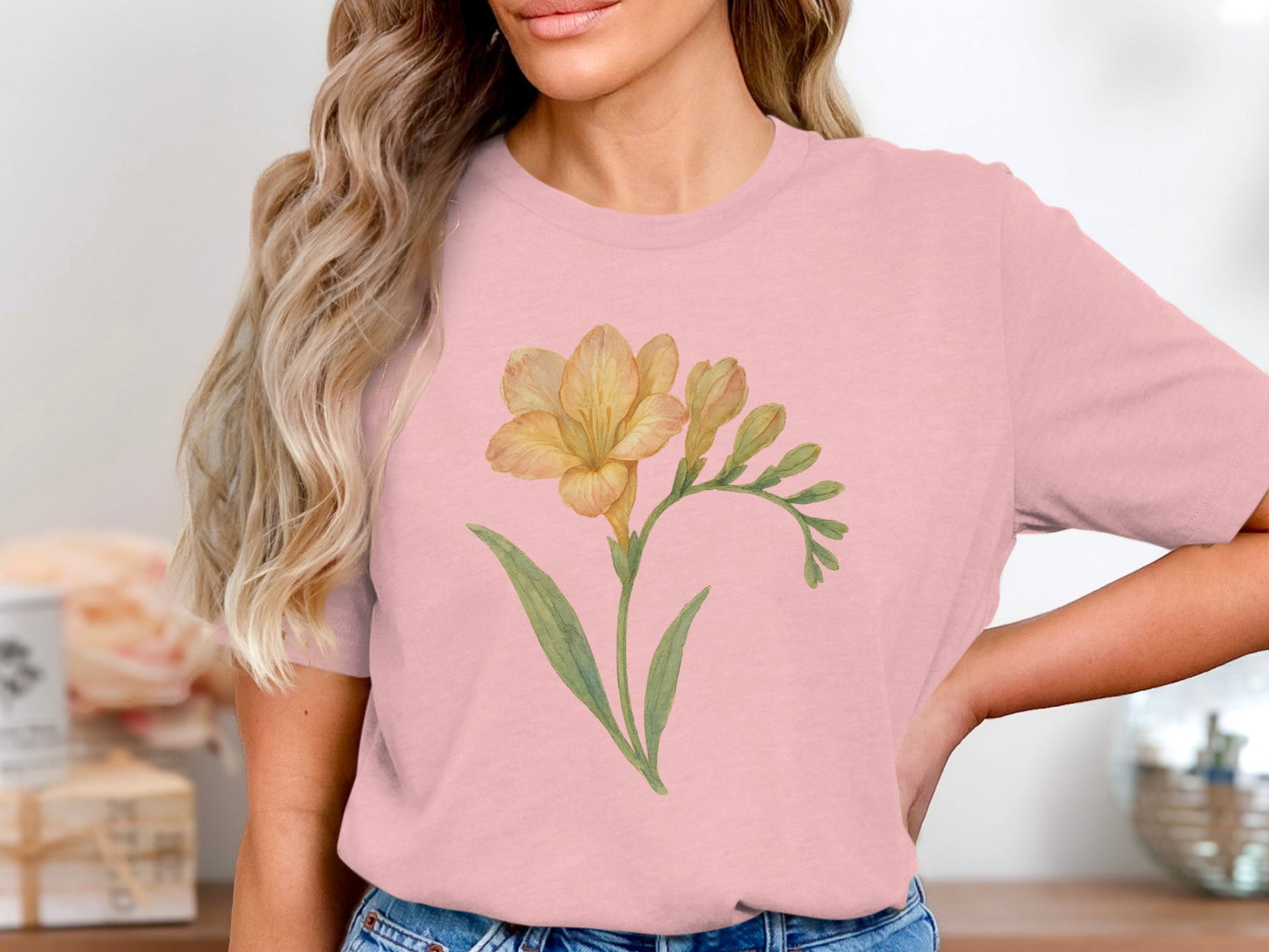 Floral Yellow Freesia Design Women Shirt product type