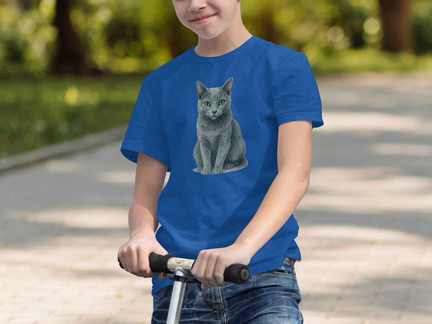 Boy's Blue T-shirt with Adorable Cat Print product