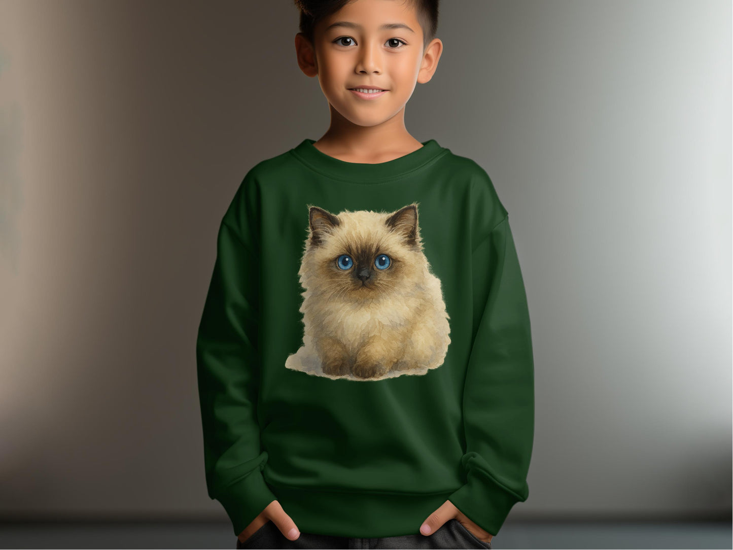 Adorable Fluffy Cat Printed Teal Green Sweatshirt product