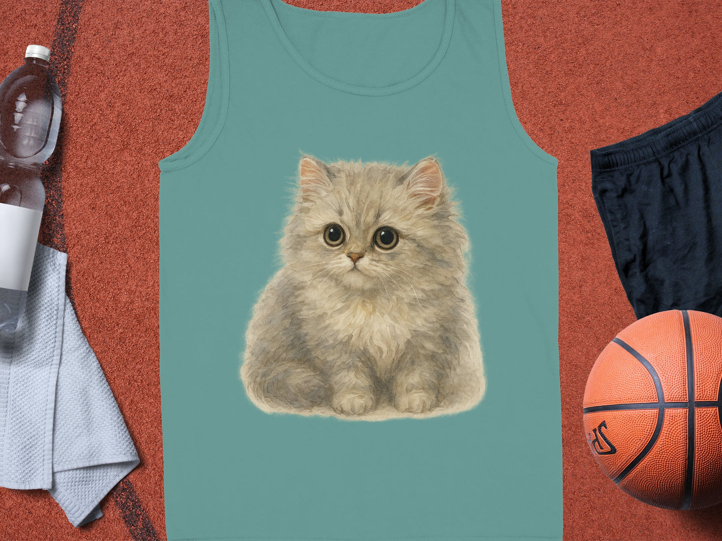Cute Cat Graphic Print Green Athletic Tank Top product