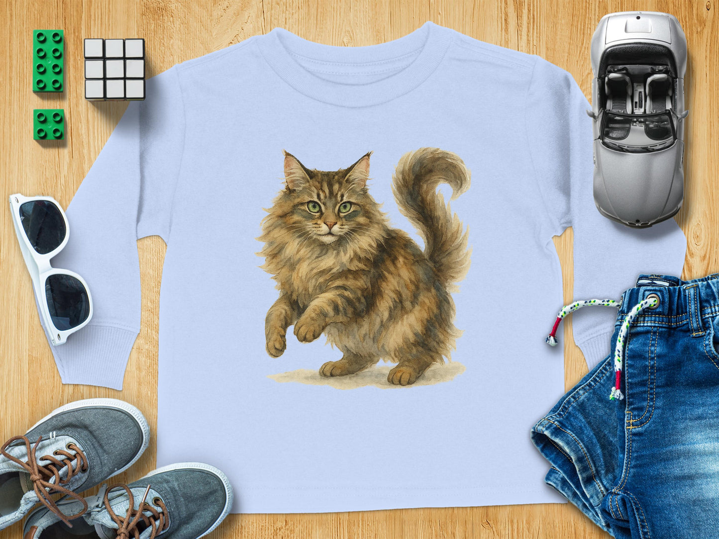 Adorable Fluffy Cat Graphic Long Sleeve Shirt product