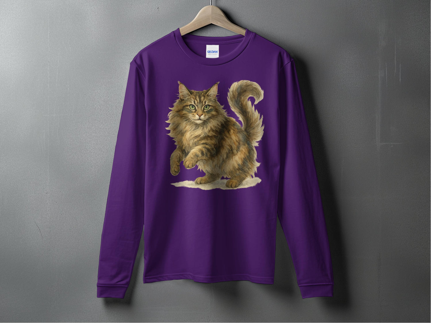 Majestic Furry Cat Print Purple Long Sleeve Shirt product type