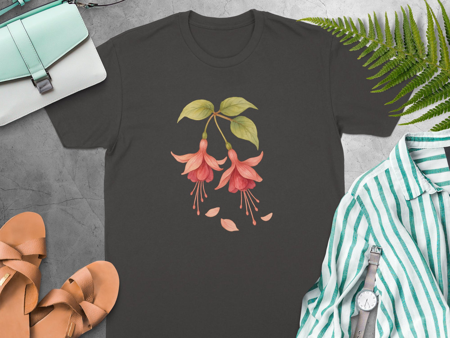 Elegant Floral Design on Black T-Shirt product type