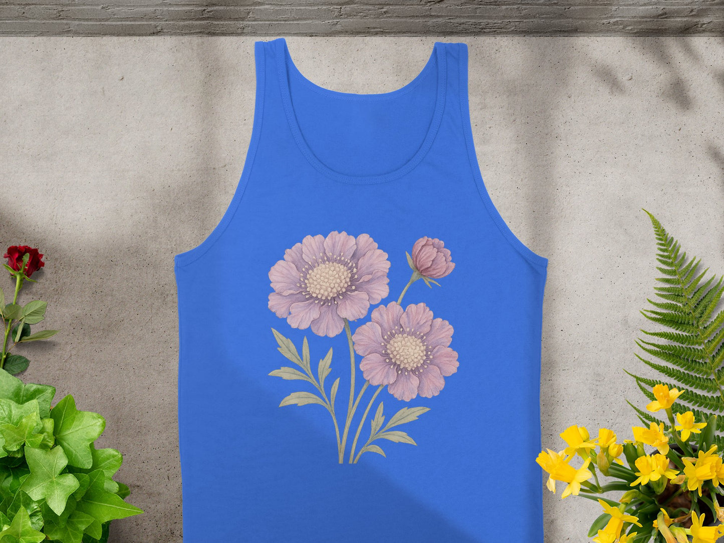 Blue Tank Top with Large Flower Design Tank Top Product