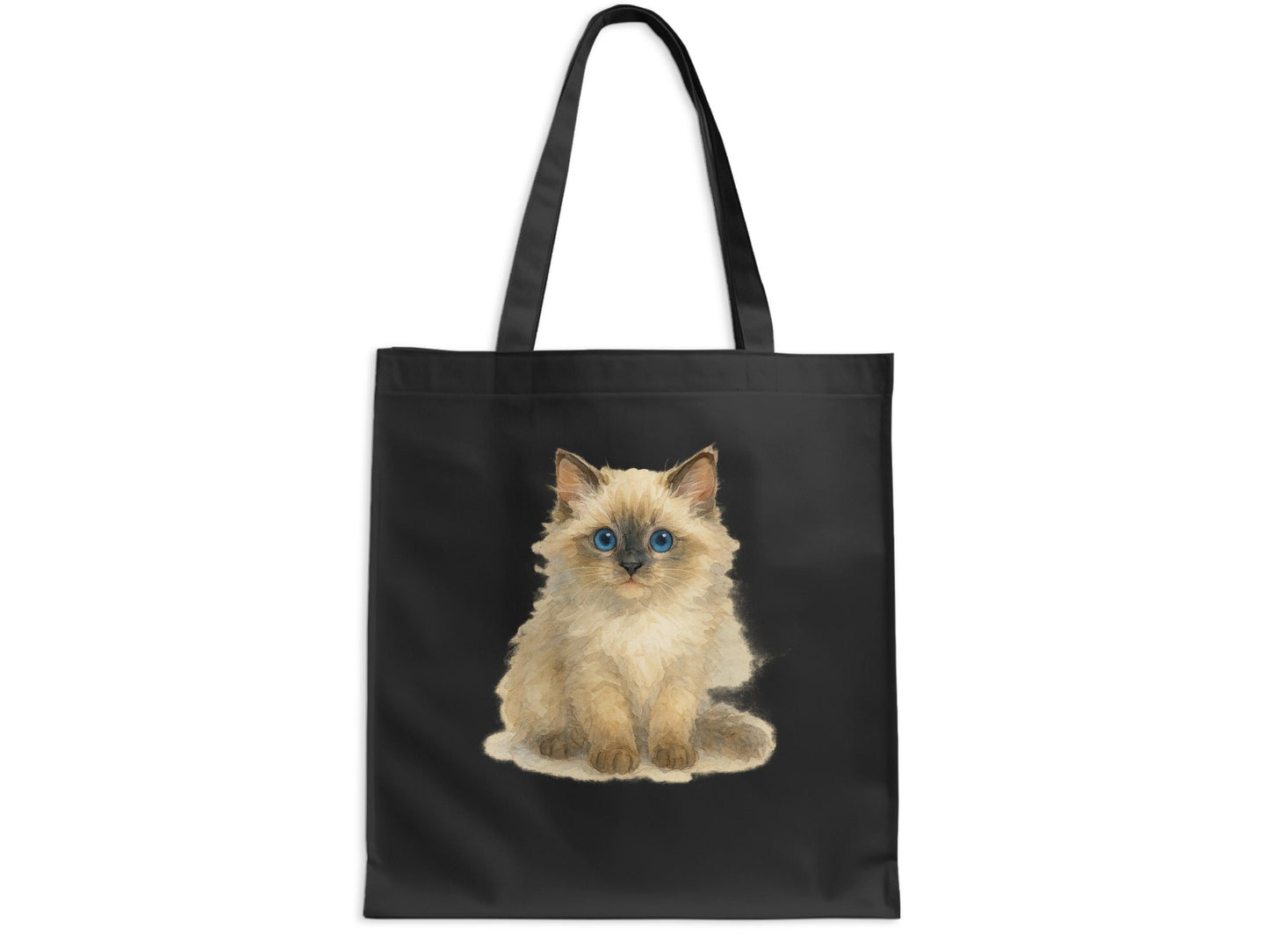 Adorable Fluffy Kitten Print on Black Tote Bag product type