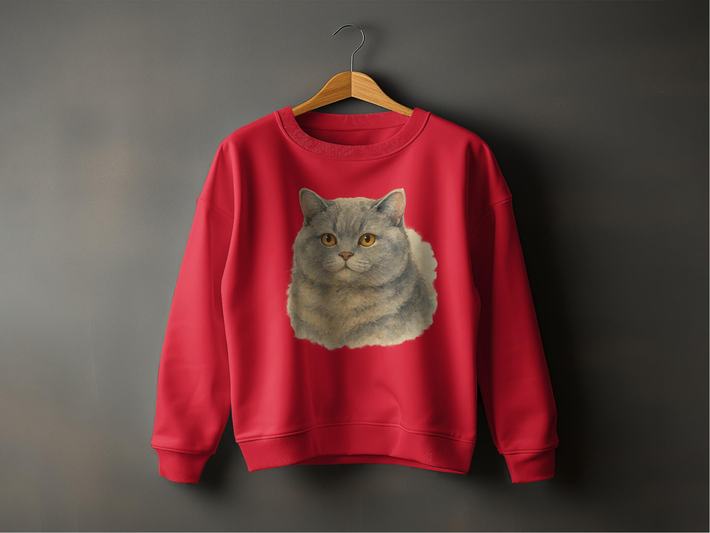 Cozy Red Sweatshirt with Realistic Cat Face product