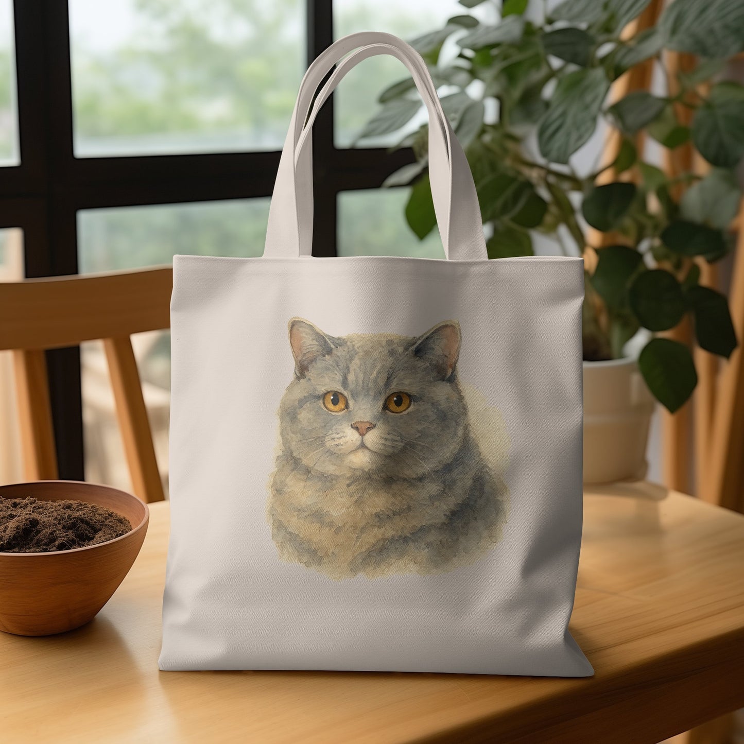 Cute Gray Cat Illustration on White Tote Bag product type