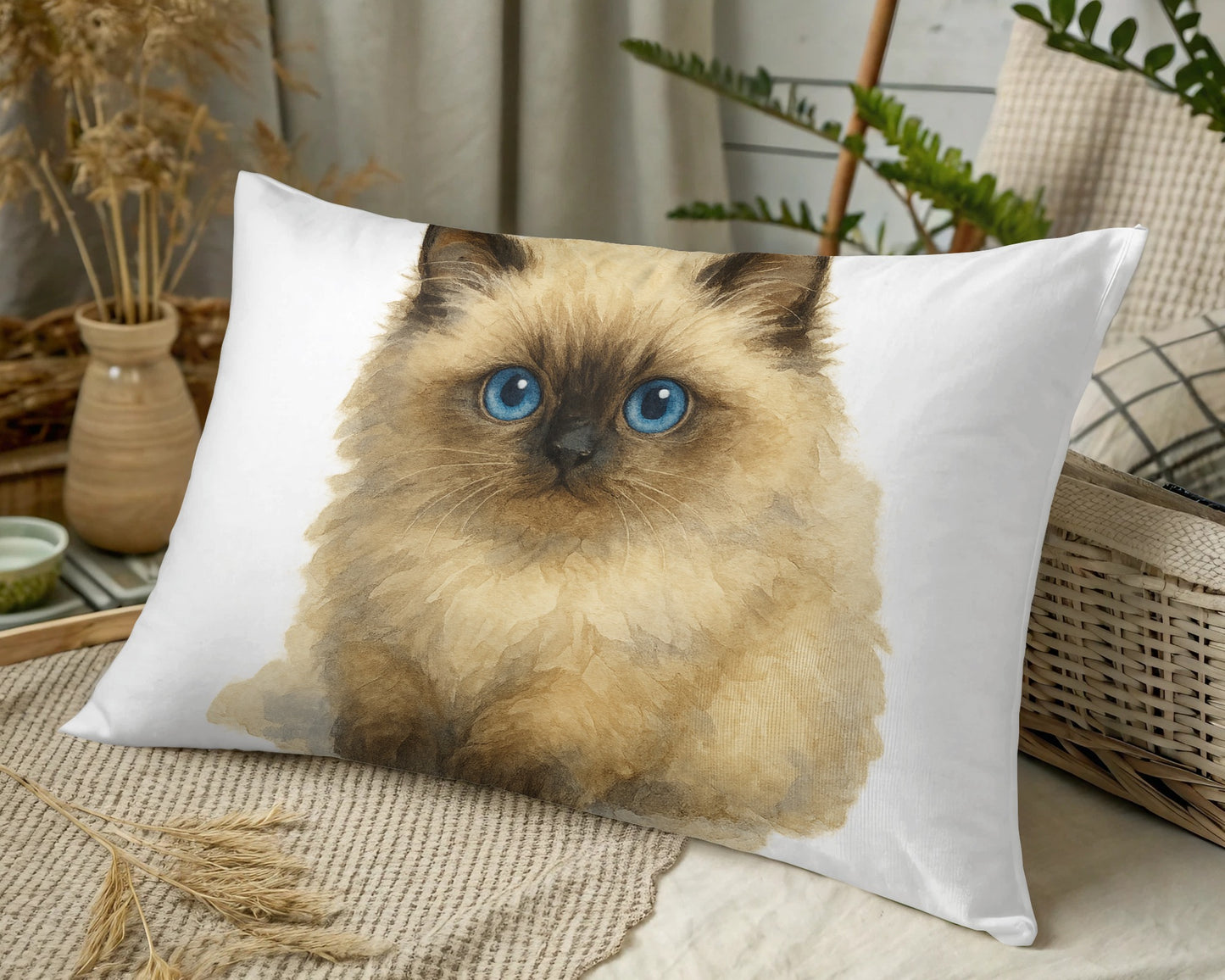 Fluffy Kitten Illustration on Decorative Pillow product type