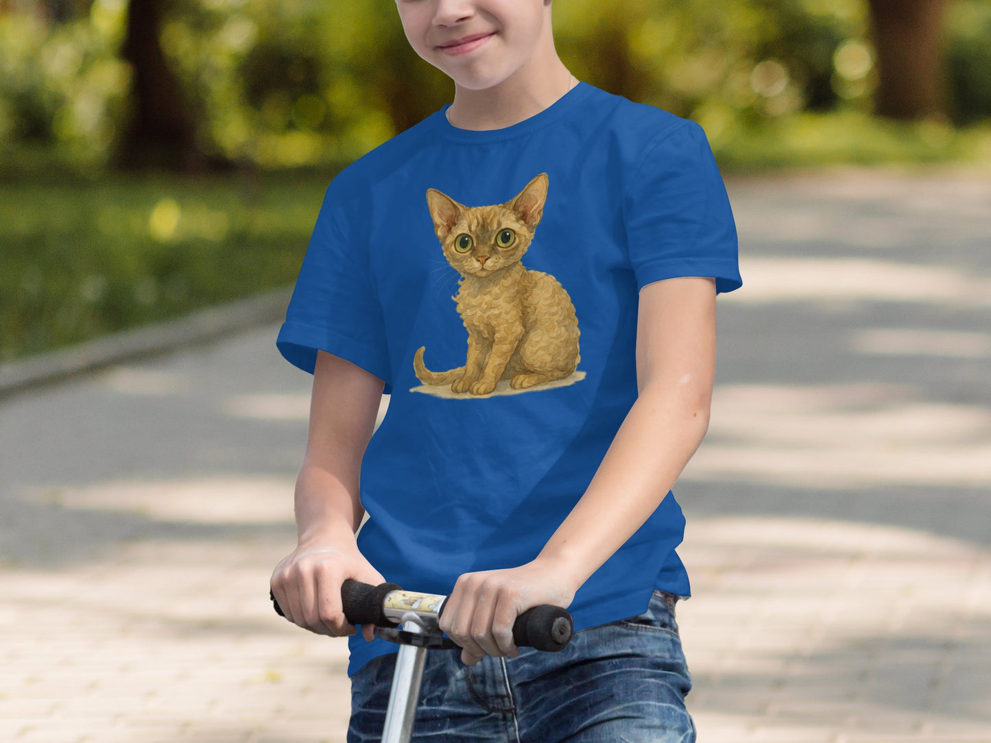Cute Kitten Graphic on Blue Short Sleeve Shirt product