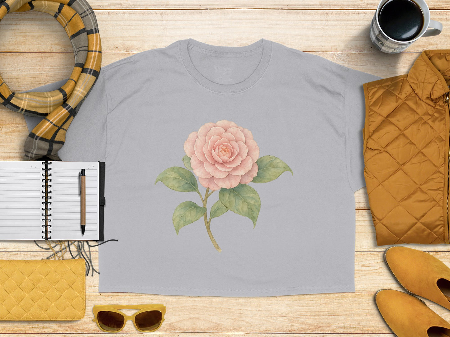 Elegant Floral Graphic Tee Featuring a Blush Pink Rose product type